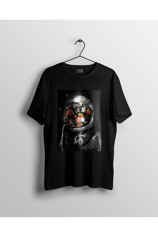 Çiçek Kafatasılı Astronot Baskılı Tshirt