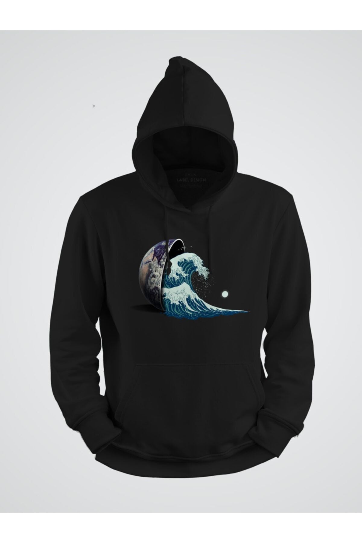Dünyanın Hokusai Dalgalı Baskılı Kapşonlu Sweat