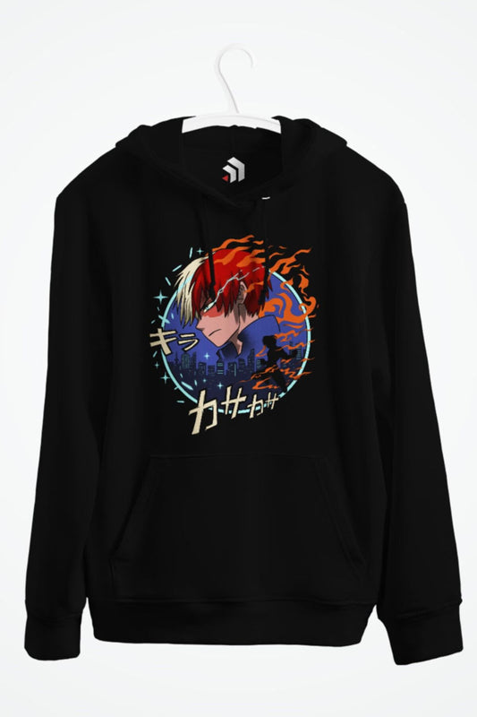 Fire And Ice Quirk Anime Baskılı Kapşonlu Sweatshirt