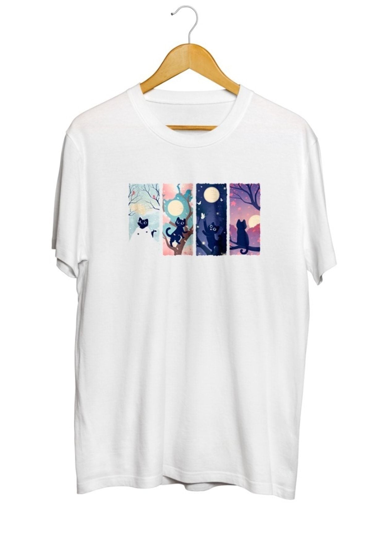 Kedi Baskılı Unisex Tişört