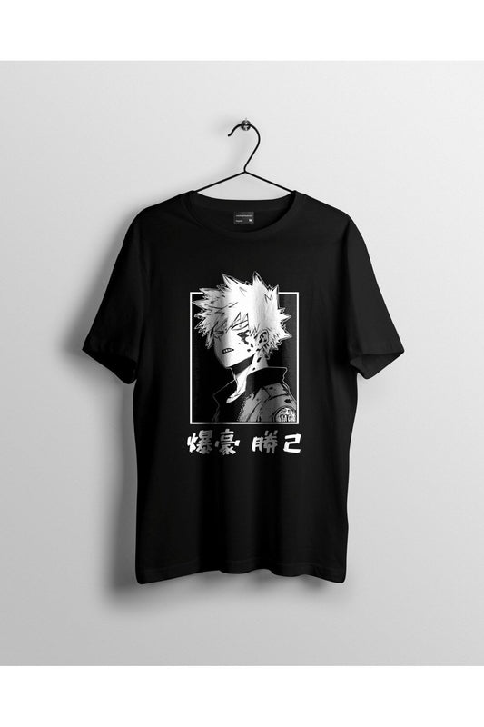 Unisex Siyah Bakugo Katsuki My Hero Academia Baskılı Anime T-Shirt