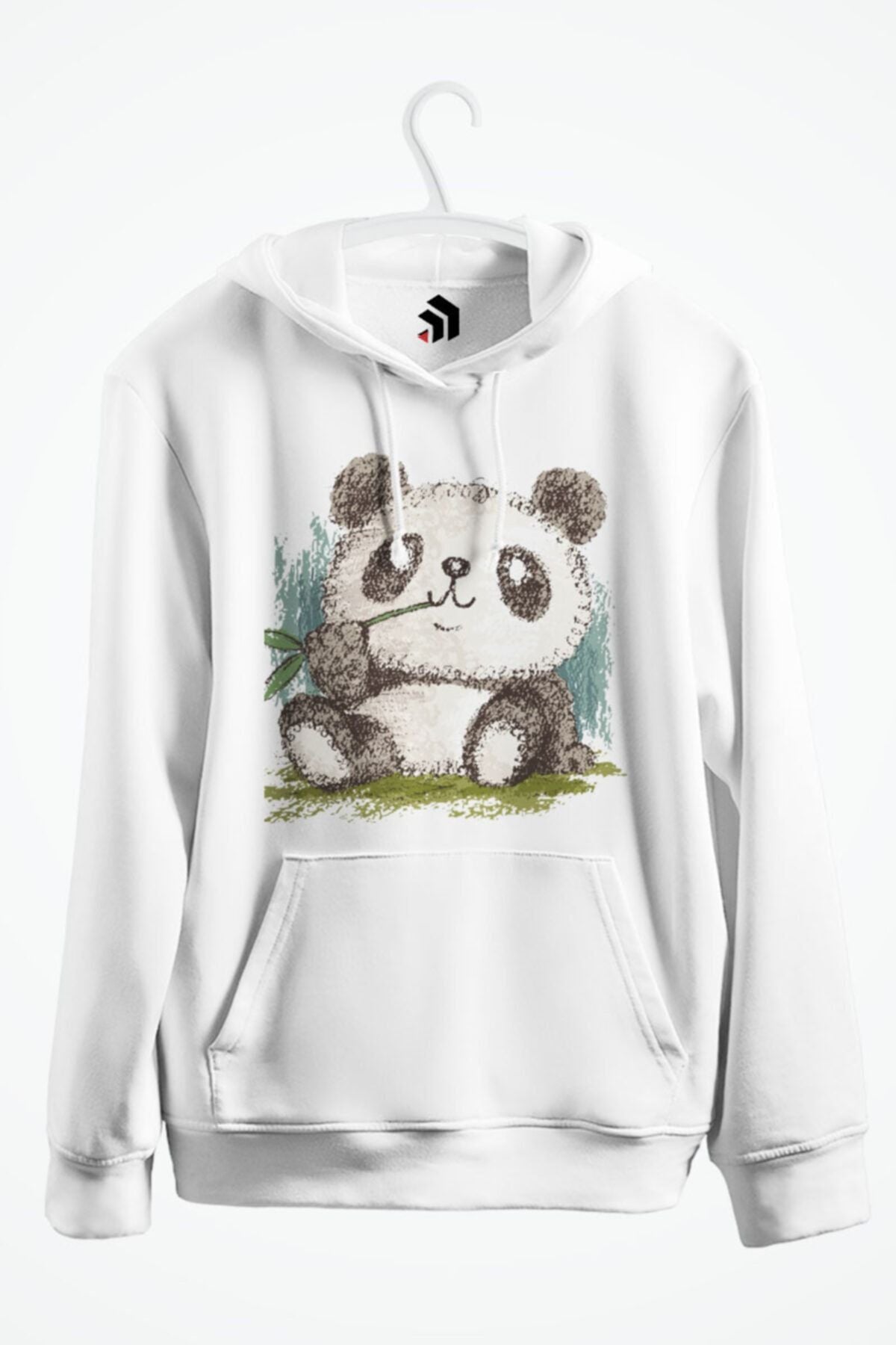 Panda Baskılı Kapşonlu Sweatshirt