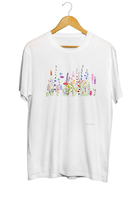 Minimal Renkli Çiçekler Bahar Baskılı Unisex Tişört