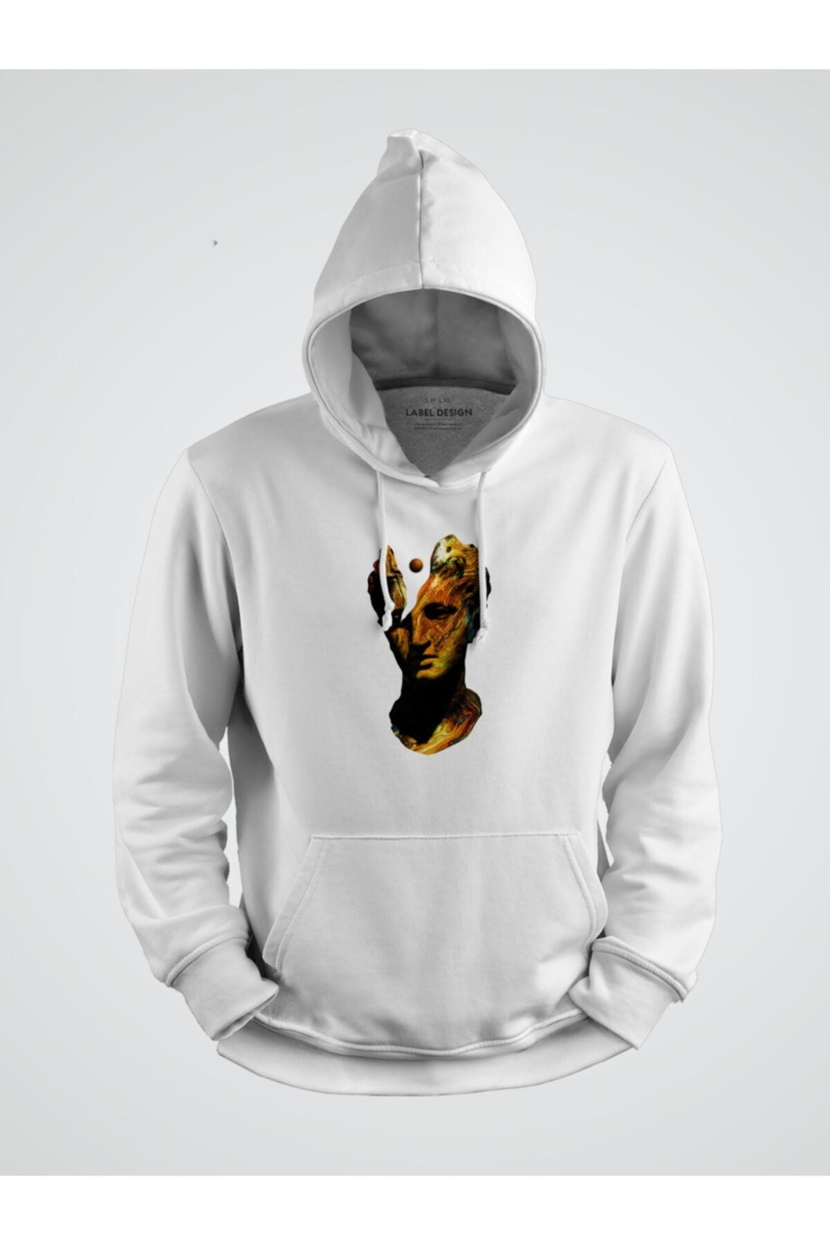 Marslı Çatlak Heykel Kafası Baskılı Kapşonlu Sweat