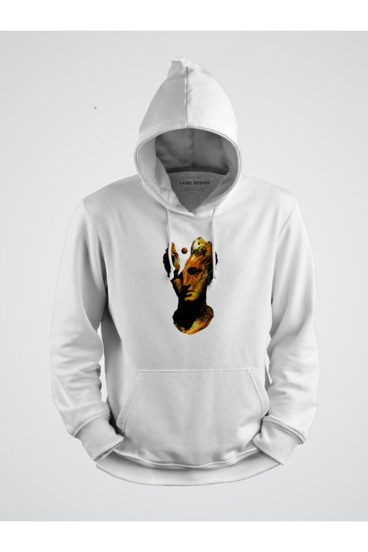 Marslı Çatlak Heykel Kafası Baskılı Kapşonlu Sweat