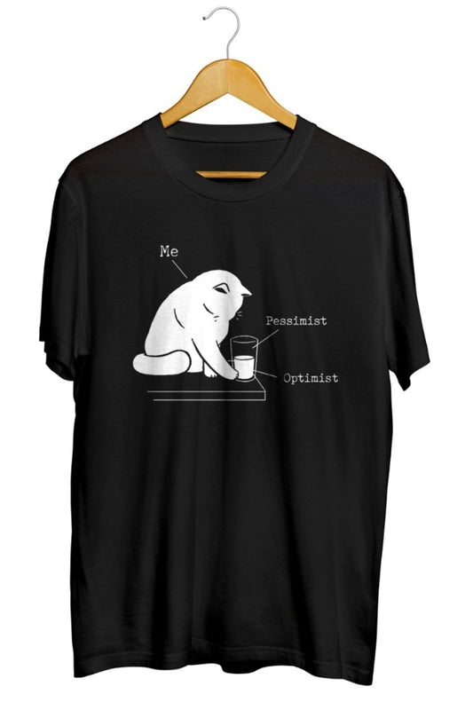 Glass Graphic - Optimist And Pessimist Kedi Baskılı Unisex Tişört
