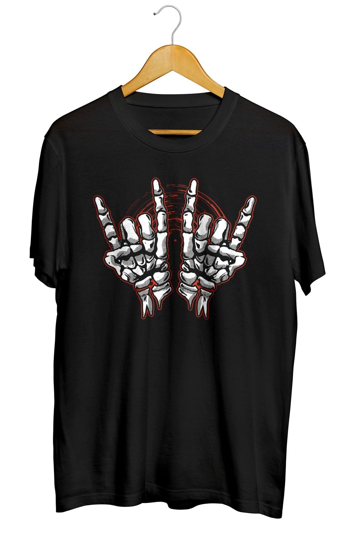 Skeleton Hands Rock And Roll Baskılı Unisex Tişört