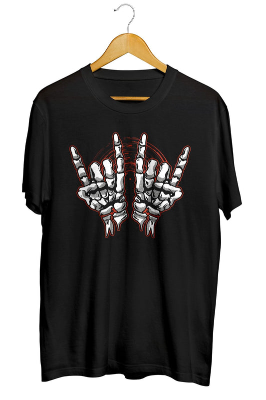 Skeleton Hands Rock And Roll Baskılı Unisex Tişört