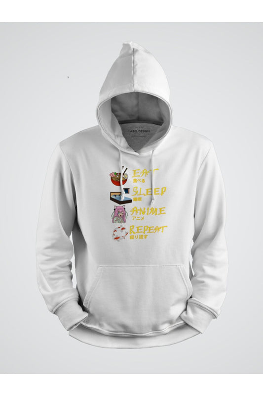 Ye - Uyu -tekrarla Anime Baskılı Kapşonlu Sweat