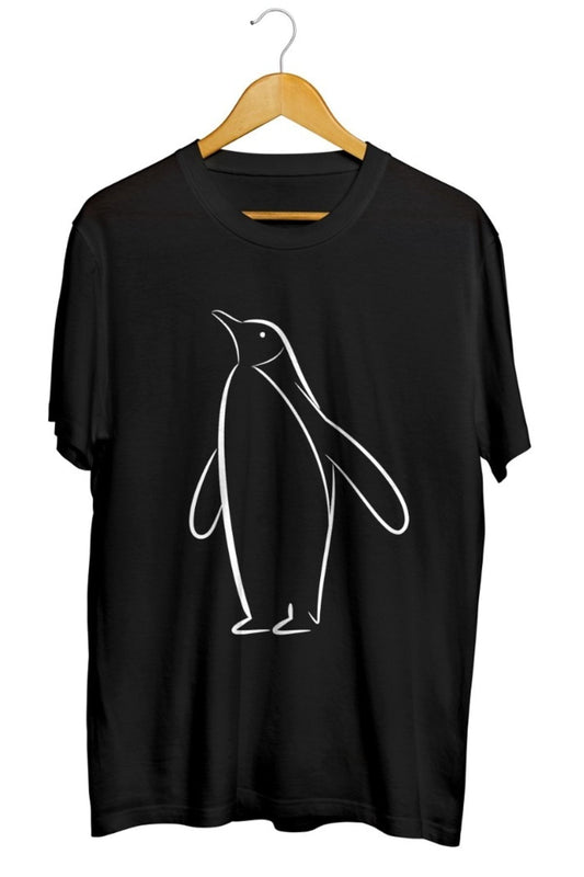 Manchot Penguen Line Art Baskılı Unisex Tişört
