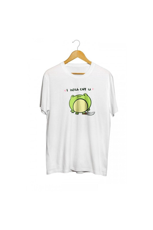 Tehditkar Kurbağa Baskılı Unisex Tişört