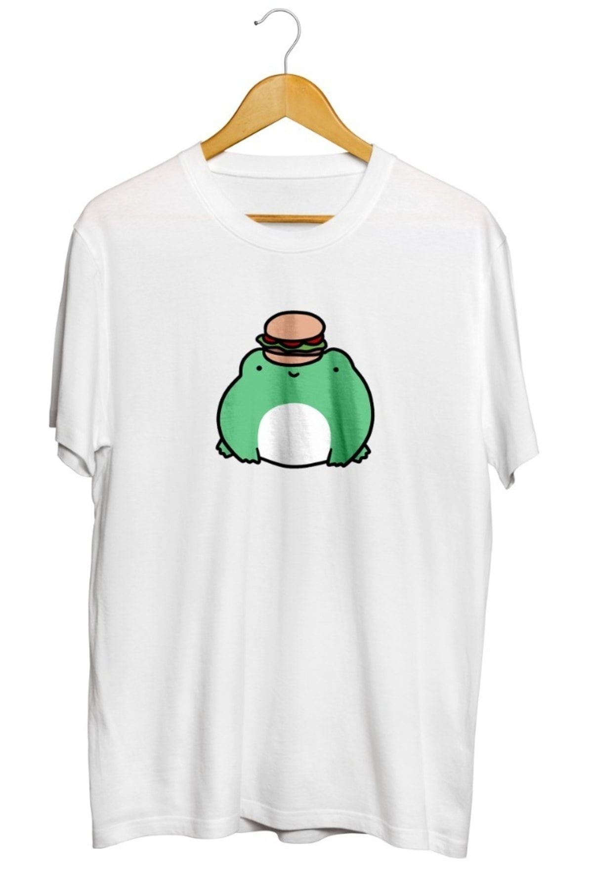 Hamburger Kurbağa Baskılı Unisex Tişört