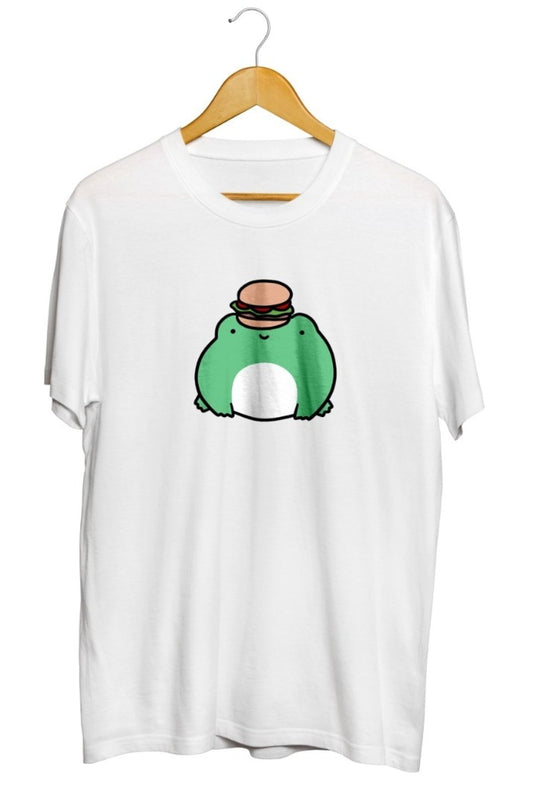 Hamburger Kurbağa Baskılı Unisex Tişört