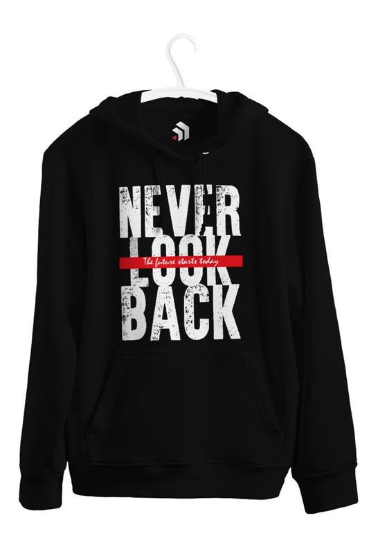 Never Look Back Typography Baskılı Unisex Kapşonlu