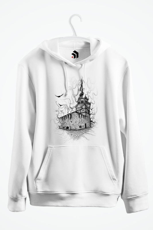 Istanbul Maiden Tower - Kız Kulesi Baskılı Kapşonlu Sweatshirt
