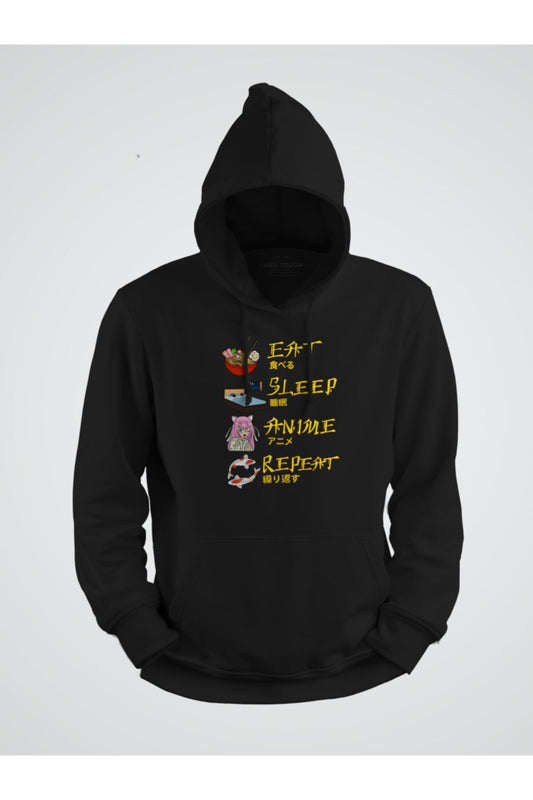 Ye - Uyu -tekrarla Anime Baskılı Kapşonlu Sweat