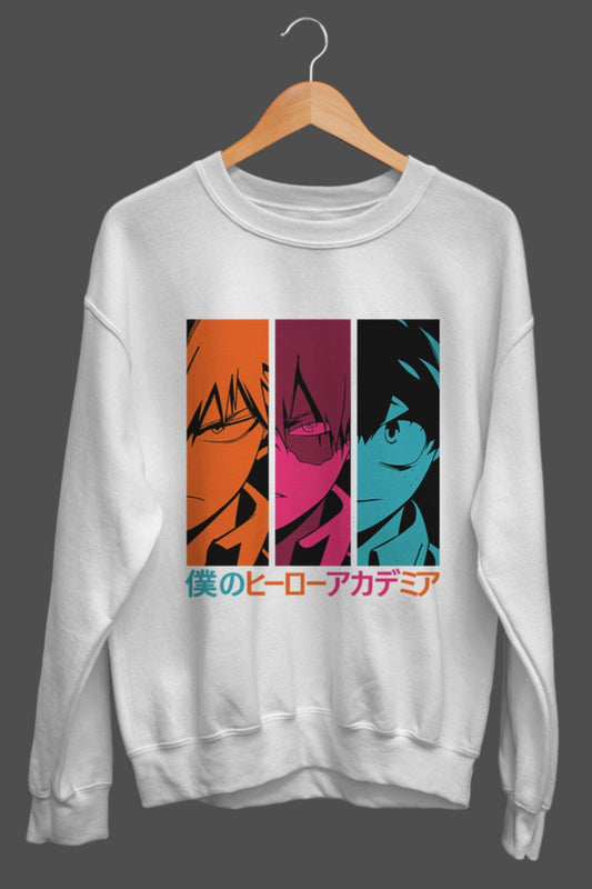 Unisex Bakugo Izuku Todoroki My Hero Academia Anime Baskılı Sweatshirt