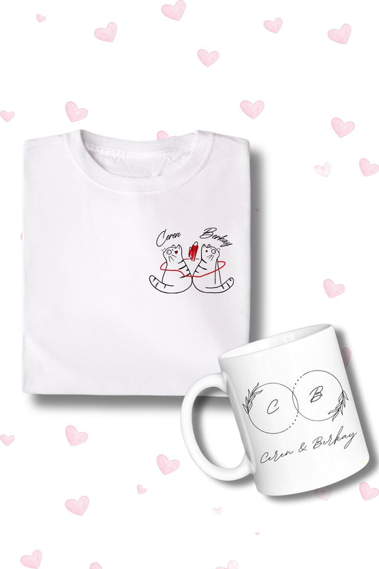 İsme Özel Unisex Tişört ve Kupa Seti Sevgililer Günü Özel Baskılı Set