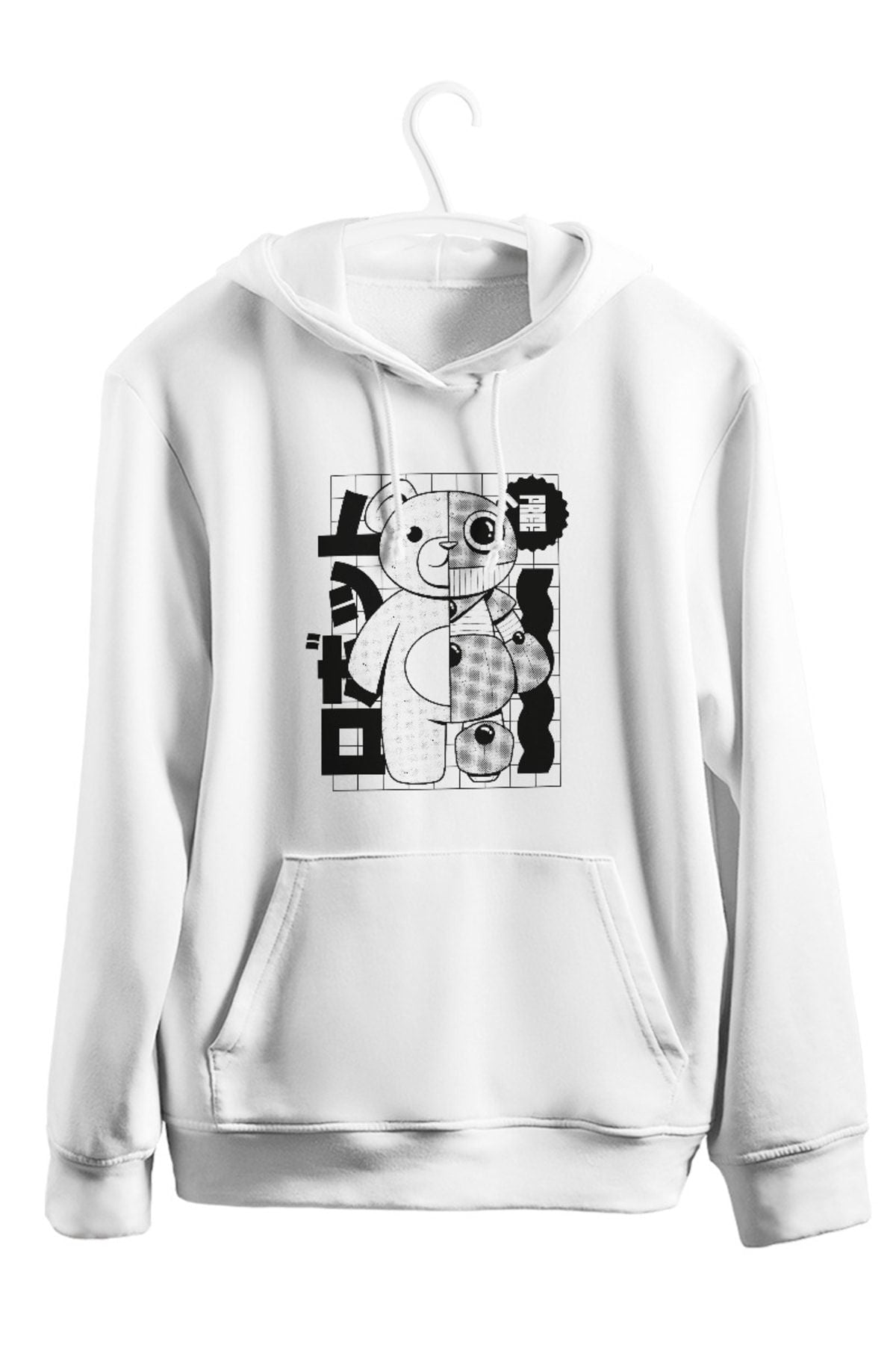Teddy Bear Robot Technology Cartoon Baskılı Kapşonlu Sweatshirt