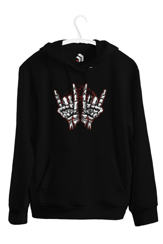 Skeleton Hands Rock And Roll Baskılı Unisex Kapşonlu