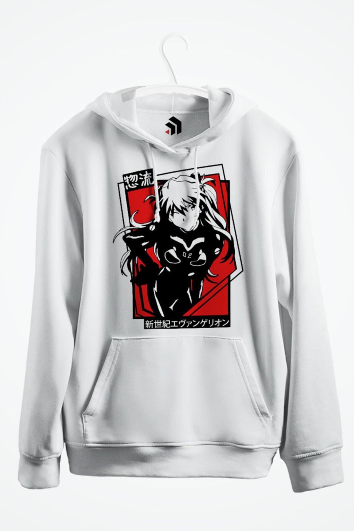 Evangelion Asuka 80s Retro Anime Baskılı Kapşonlu Sweatshirt