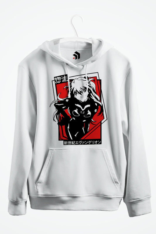 Evangelion Asuka 80s Retro Anime Baskılı Kapşonlu Sweatshirt