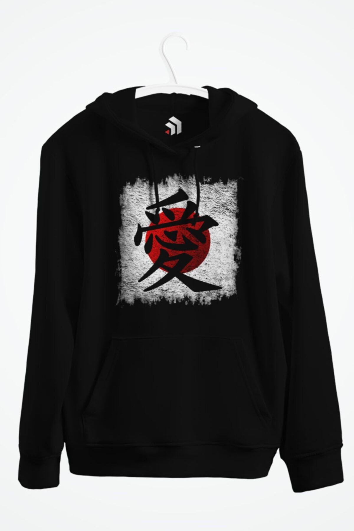 Japanese Love Kanji Anime Baskılı Kapşonlu Sweatshirt
