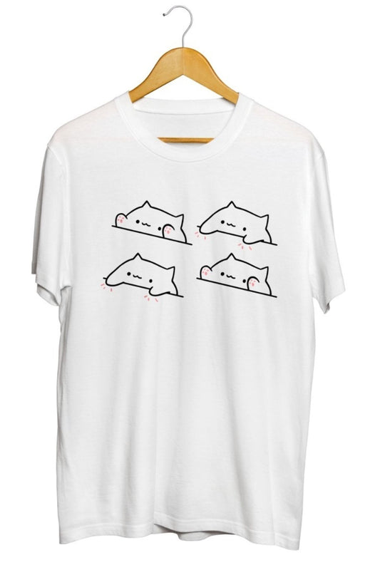 Sevimli Kedi Baskılı Unisex Tişört