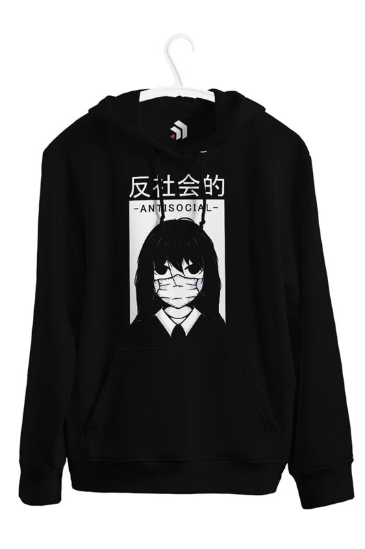Anime Antisocial Girl Face Mask Baskılı Unisex Kapşonlu