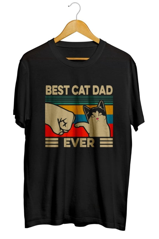 Vintage Best Cat Dad Ever Baskılı Unisex Tişört