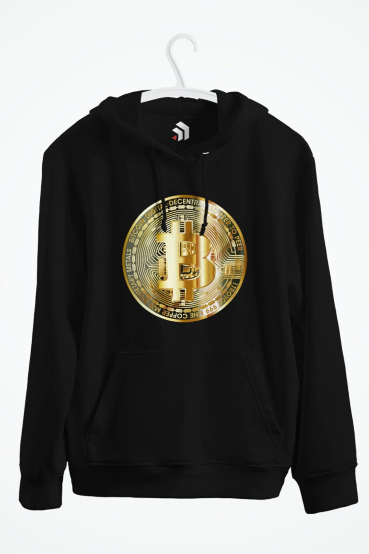 Golden Bitcoin Coin Baskılı Kapşonlu Sweatshirt