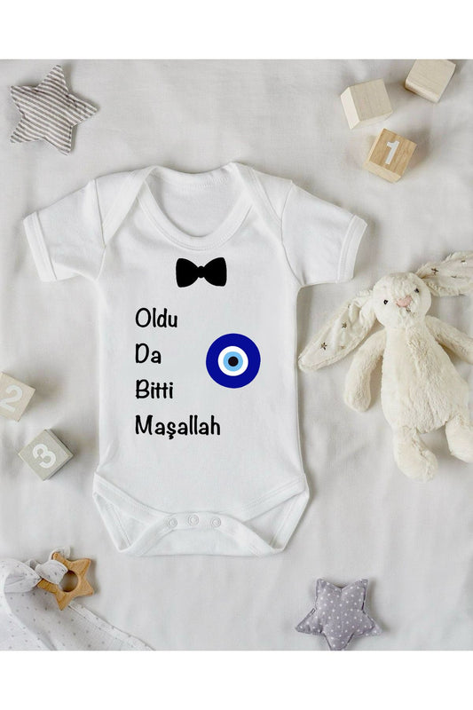 Oldu da Bitti Maşallah Sünnet Tasarımlı Baskılı Bebek Zıbını