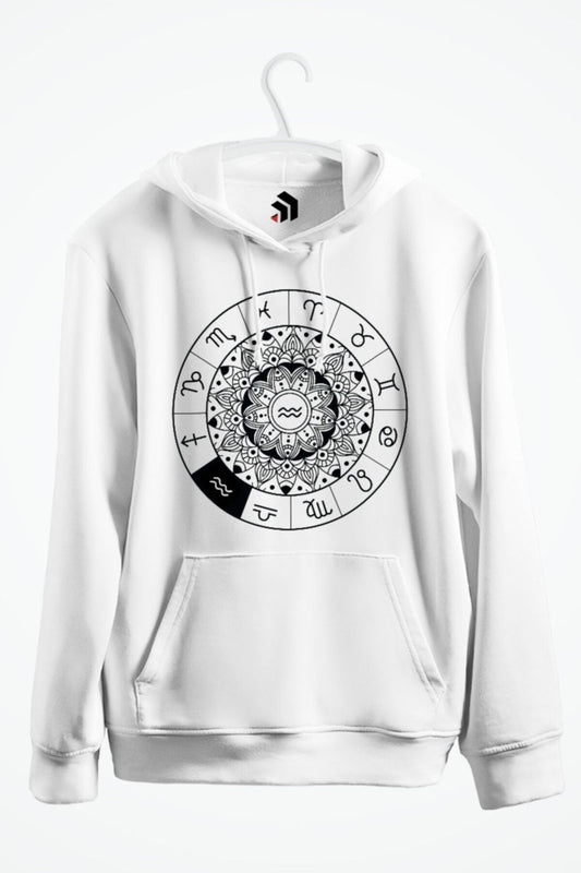 Aquarius - Kova Burcu Baskılı Kapşonlu Sweatshirt