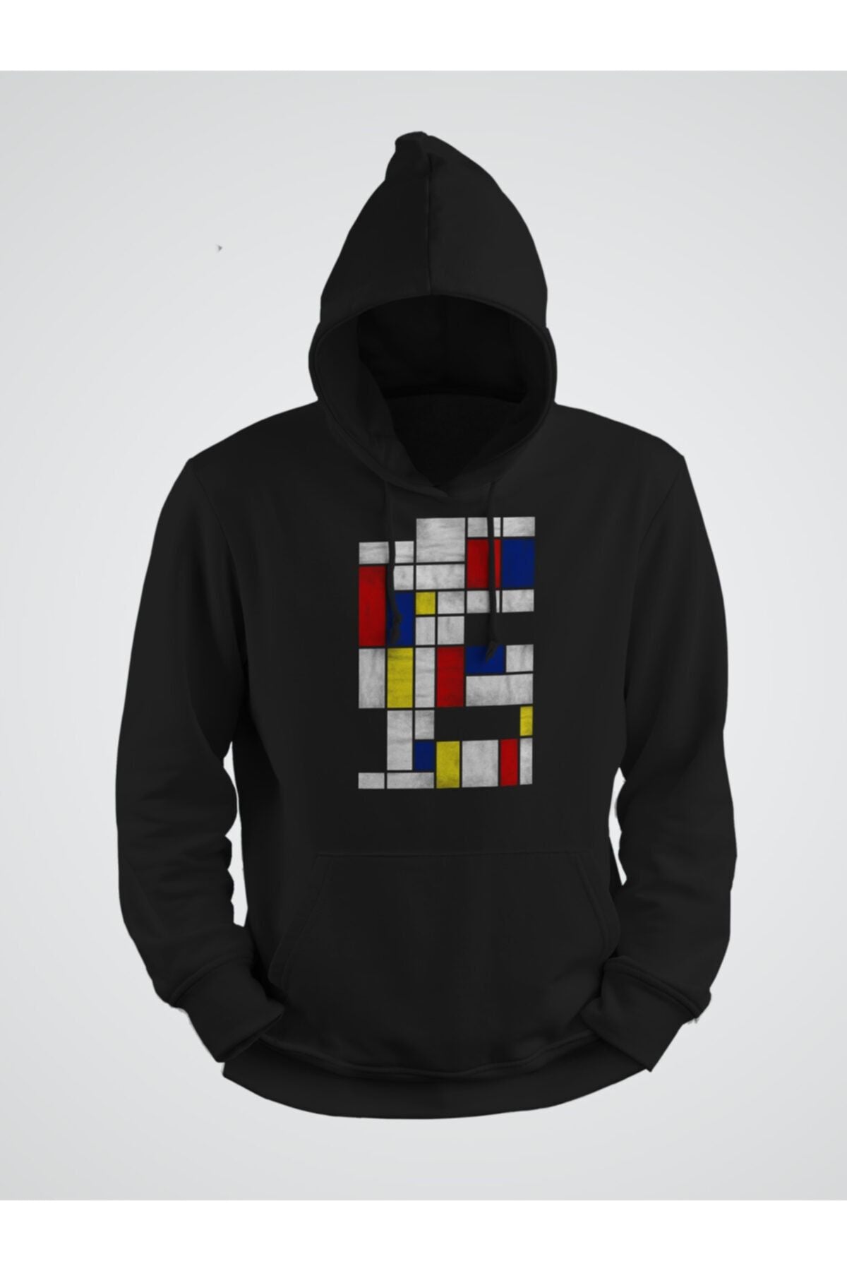 Endişeli Mondrian Kompozisyonu Baskılı Kapşonlu Sweat