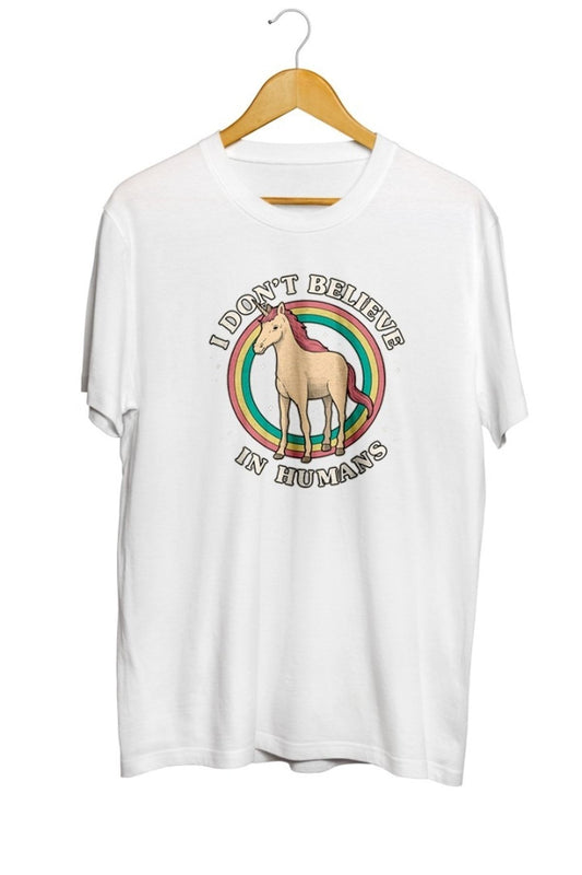 Insanlara Inanmıyorum Unicorn Baskılı Unisex Tişört