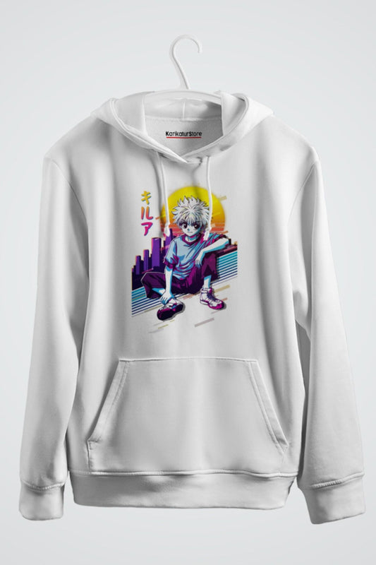 Killua Zoldyck 80's Retro Design Anime Baskılı Kapşonlu Sweat
