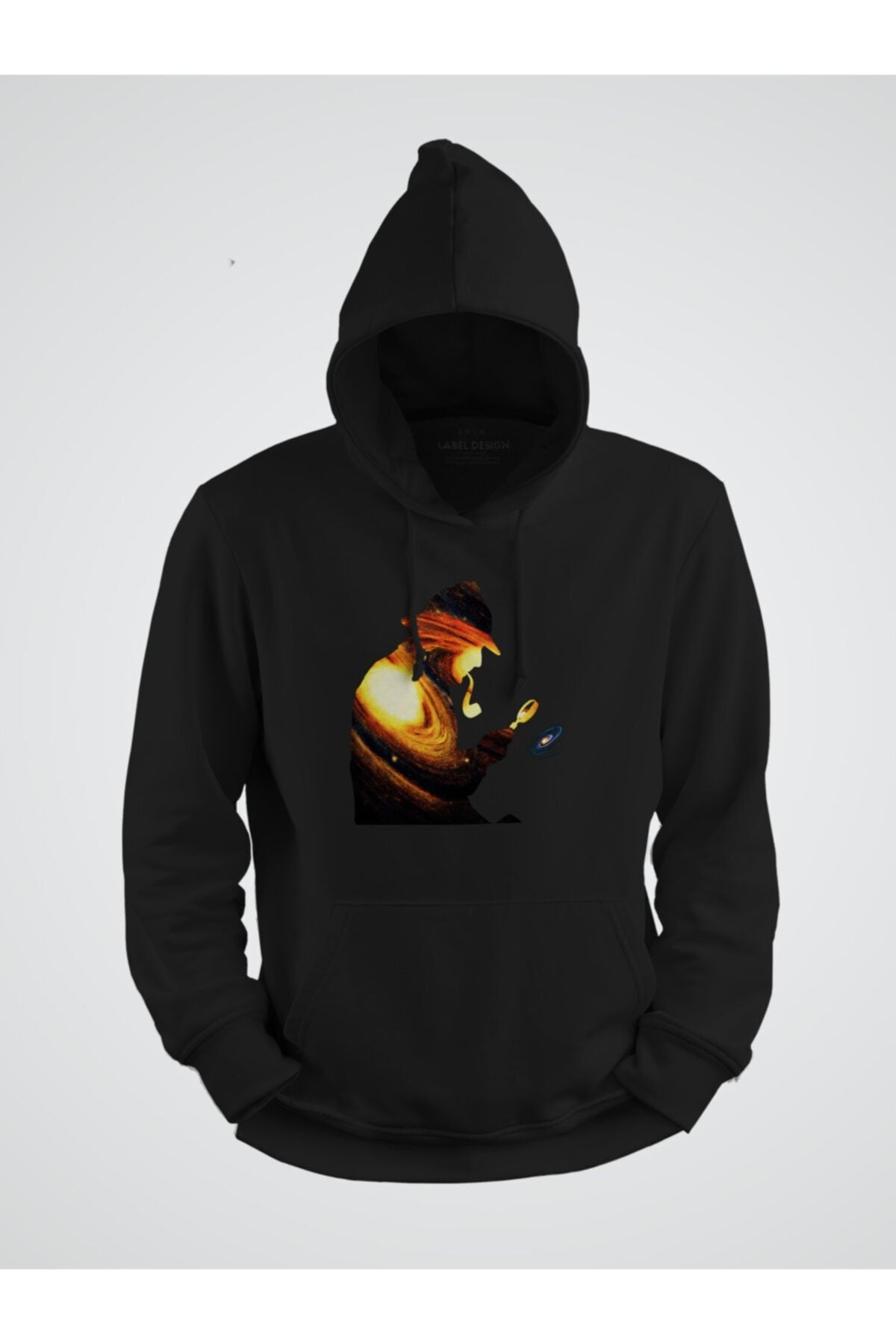 Gezegenleri Büyüteçiyle Inceleyen Adam Baskılı Kapşonlu Sweat