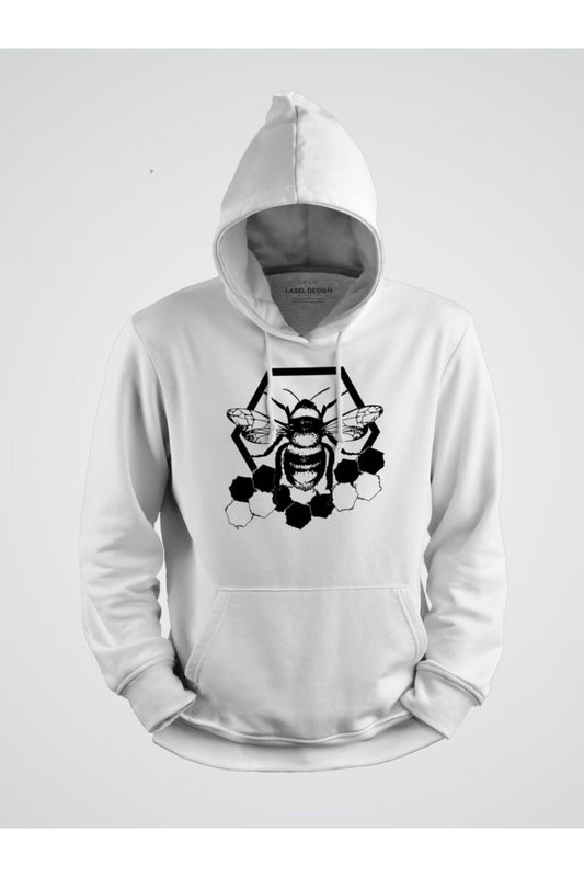 Bal Arısı Petek Baskılı Kapüşonlu Sweatshirt