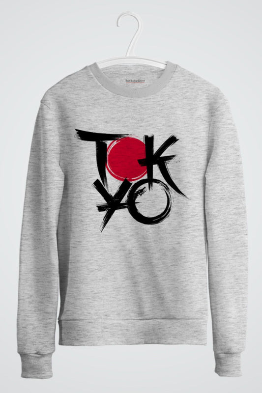 Tokyo Anime Baskılı Gri Sweatshirt