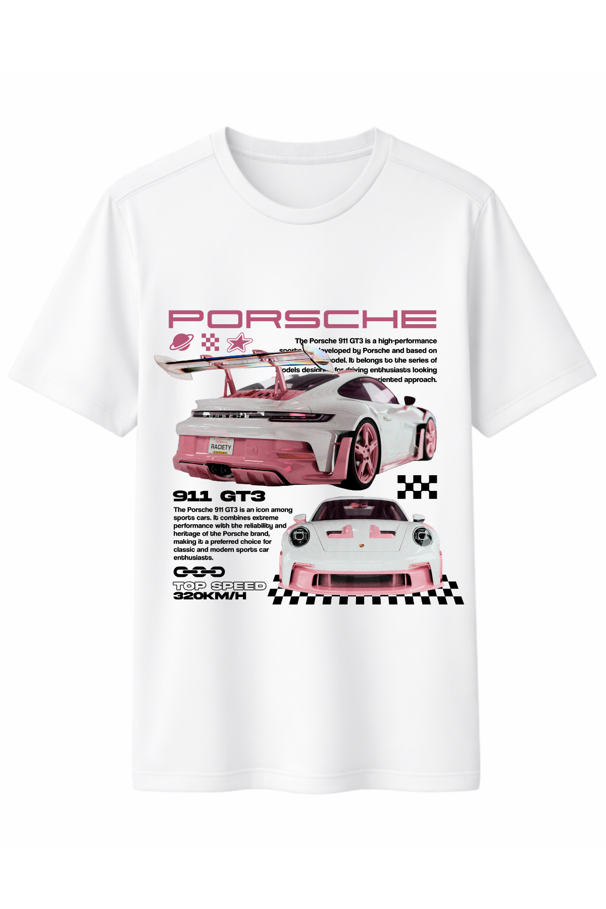 Pembe GT3 Ön Baskılı Kaliteli Unisex Tişört