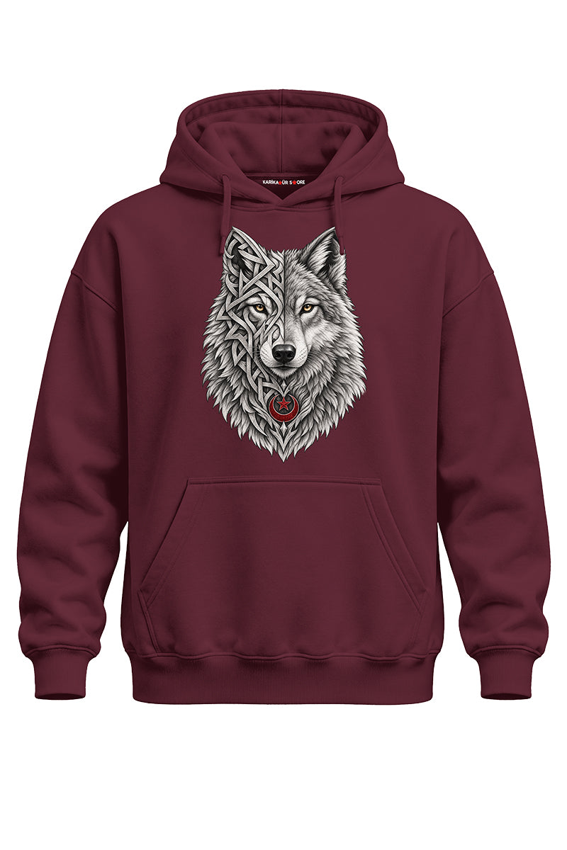 Gümüş Kurt Baskılı Kaliteli Unisex Kapşonlu Sweatshirt