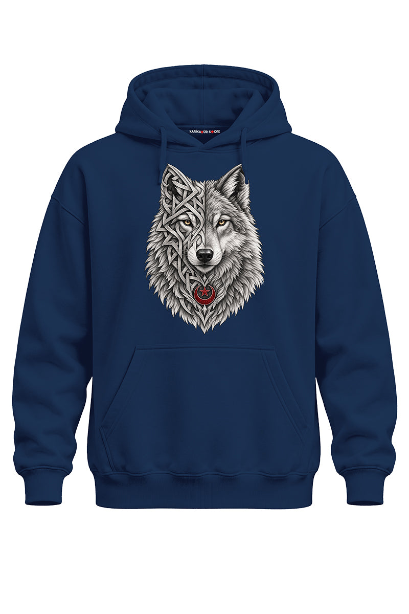 Gümüş Kurt Baskılı Kaliteli Unisex Kapşonlu Sweatshirt
