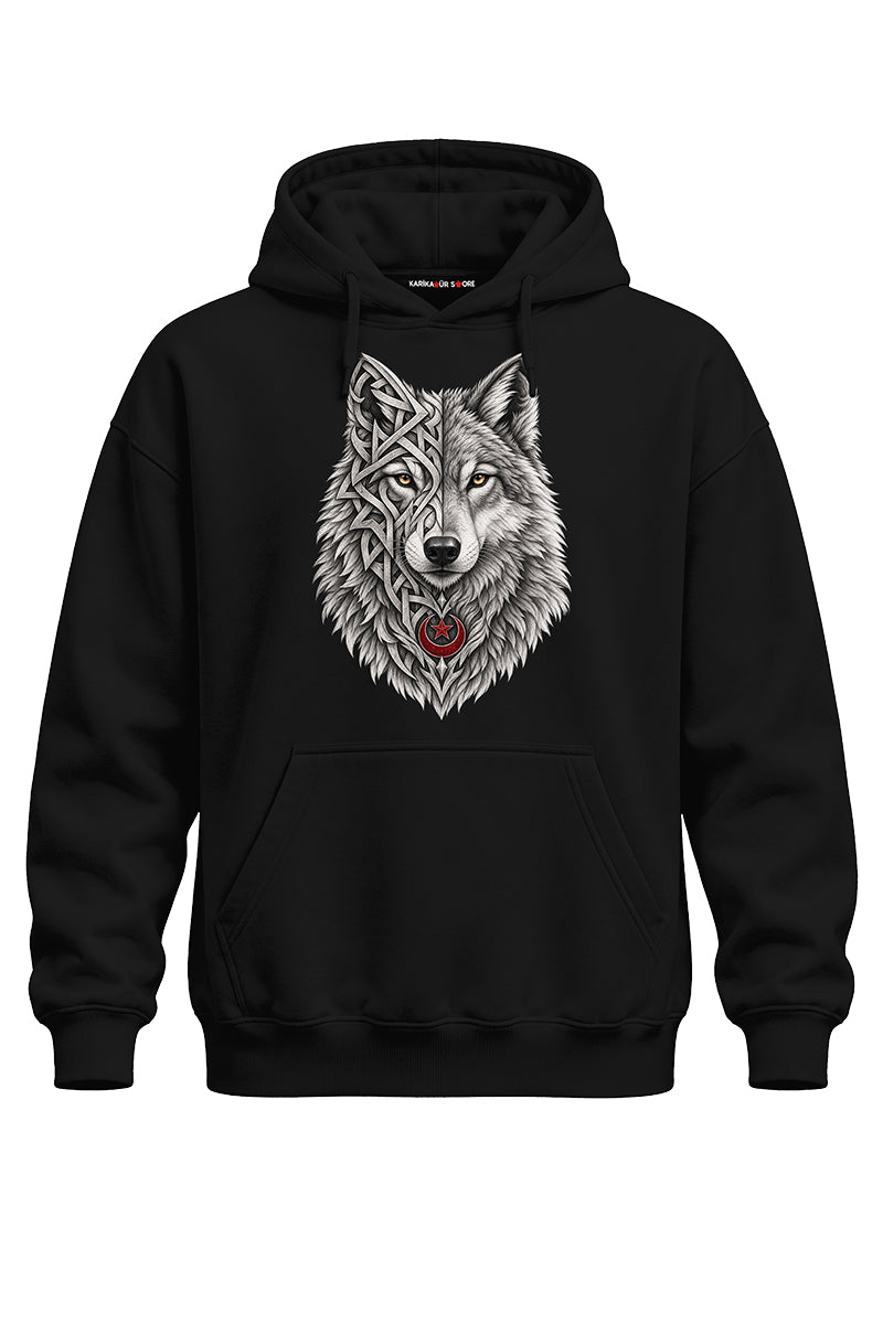 Gümüş Kurt Baskılı Kaliteli Unisex Kapşonlu Sweatshirt