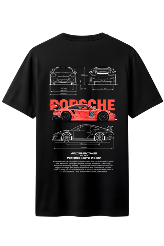 PORSHE 911 GT3 RS ROSA BLANCO Ön ve Arka Baskılı Kaliteli Unisex Tişört