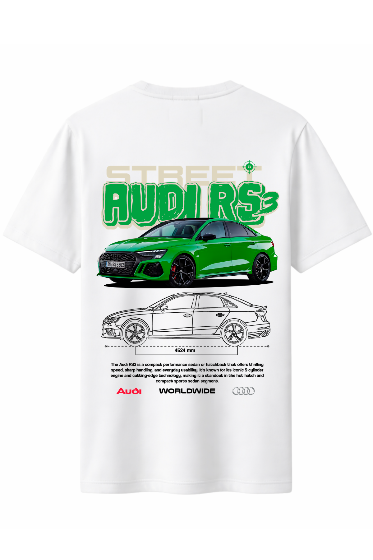 Audi rs3 Yeşil Arka Baskılı Kaliteli Unisex Tişört