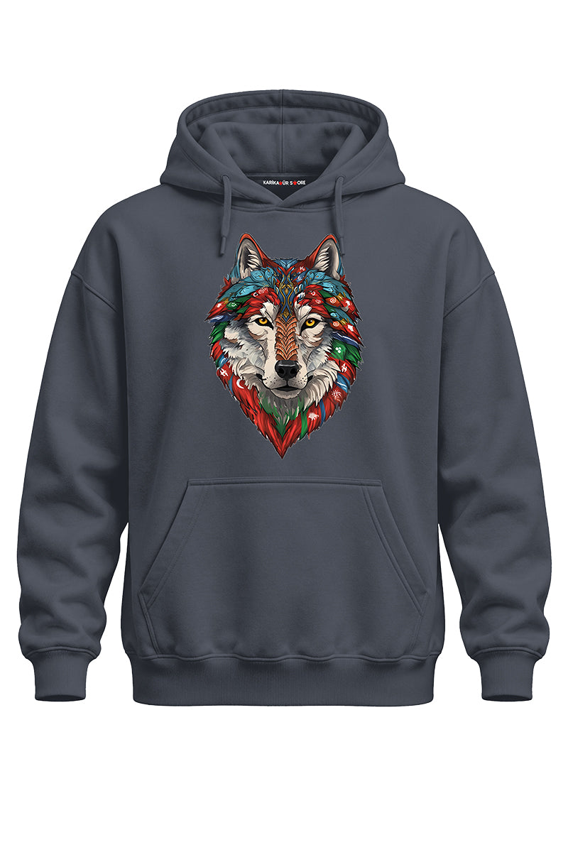 Bayrak Yeleli Bozkurt Baskılı Kaliteli Unisex Kapşonlu Sweatshirt