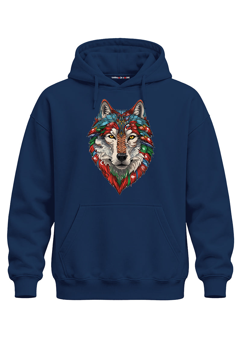 Bayrak Yeleli Bozkurt Baskılı Kaliteli Unisex Kapşonlu Sweatshirt