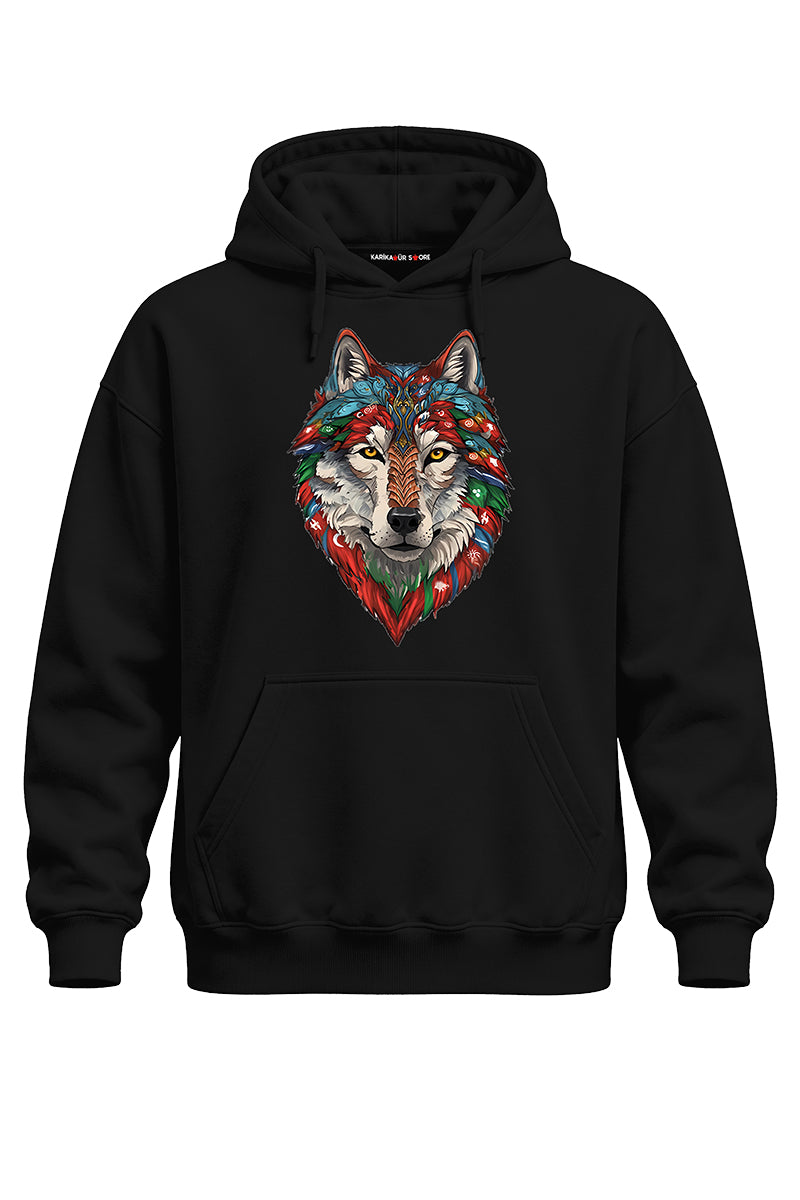 Bayrak Yeleli Bozkurt Baskılı Kaliteli Unisex Kapşonlu Sweatshirt