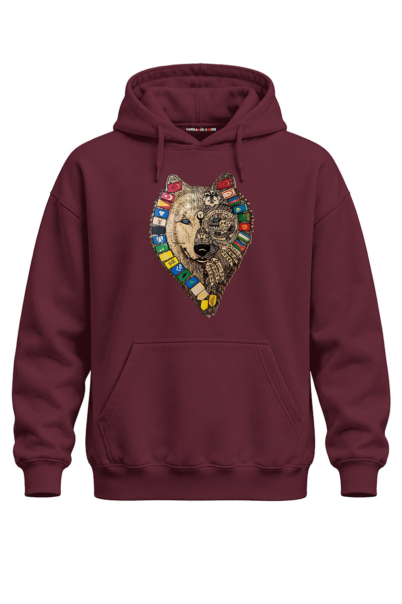 Bayraklı Yeleli Kurt Baskılı Kaliteli Unisex Kapşonlu Sweatshirt