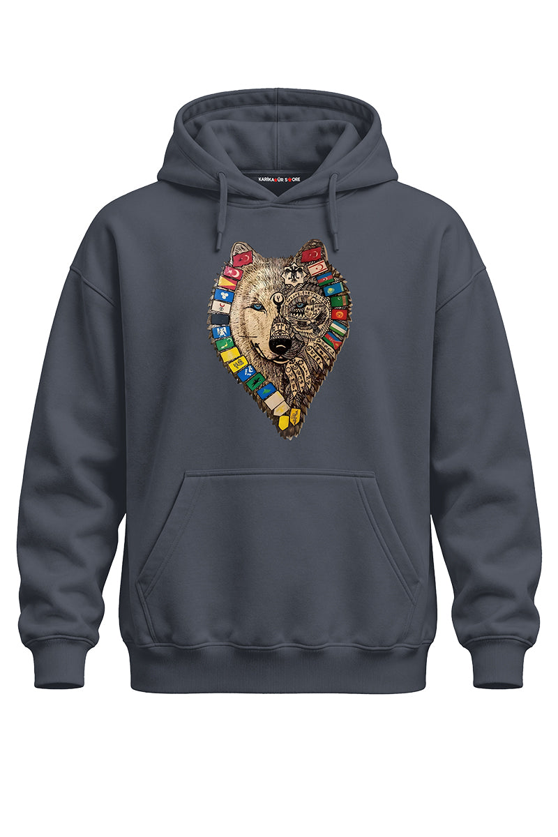 Bayraklı Yeleli Kurt Baskılı Kaliteli Unisex Kapşonlu Sweatshirt